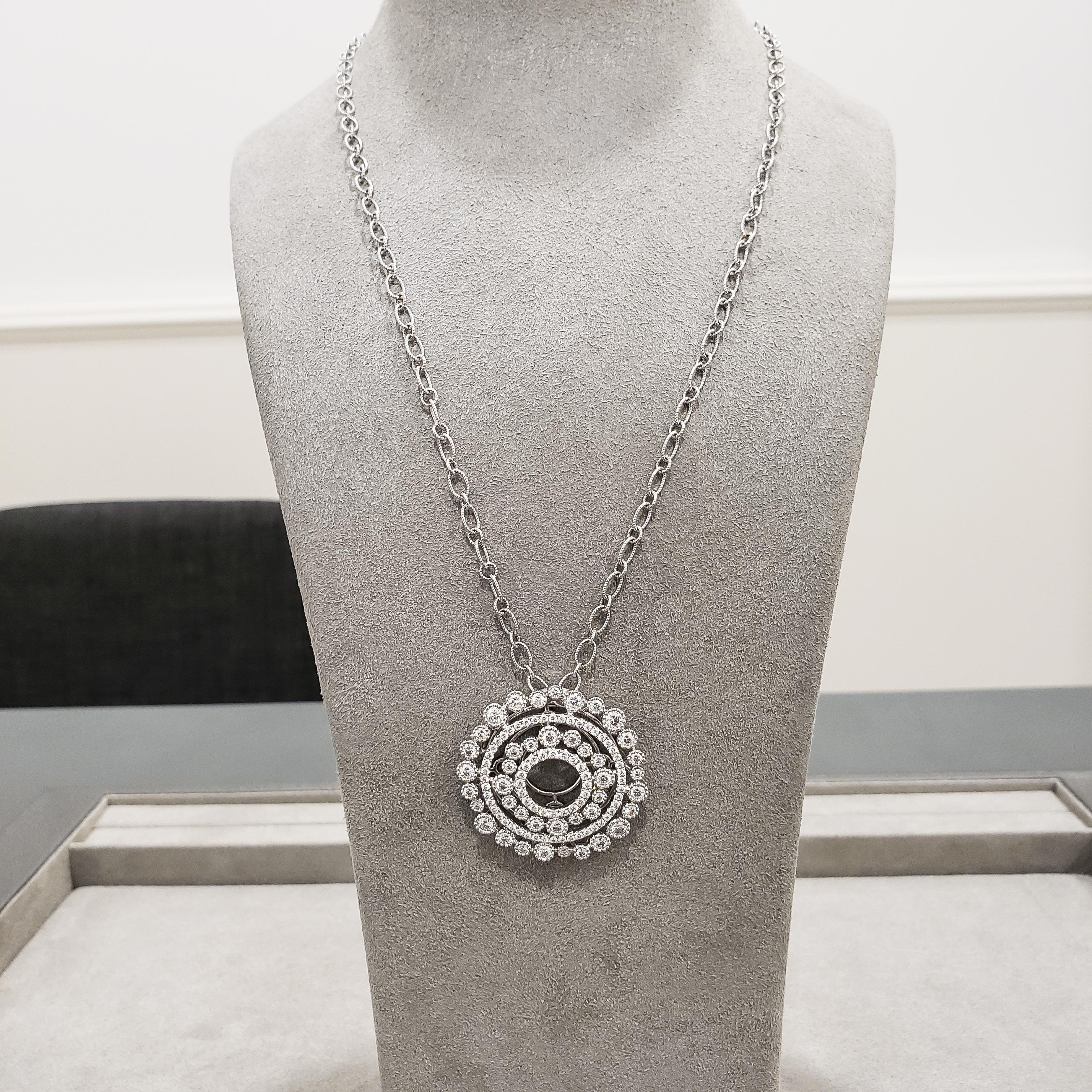Roman Malakov 2.94 Carats Total Round Diamond Open-Work Circle Pendant Necklace For Sale 1