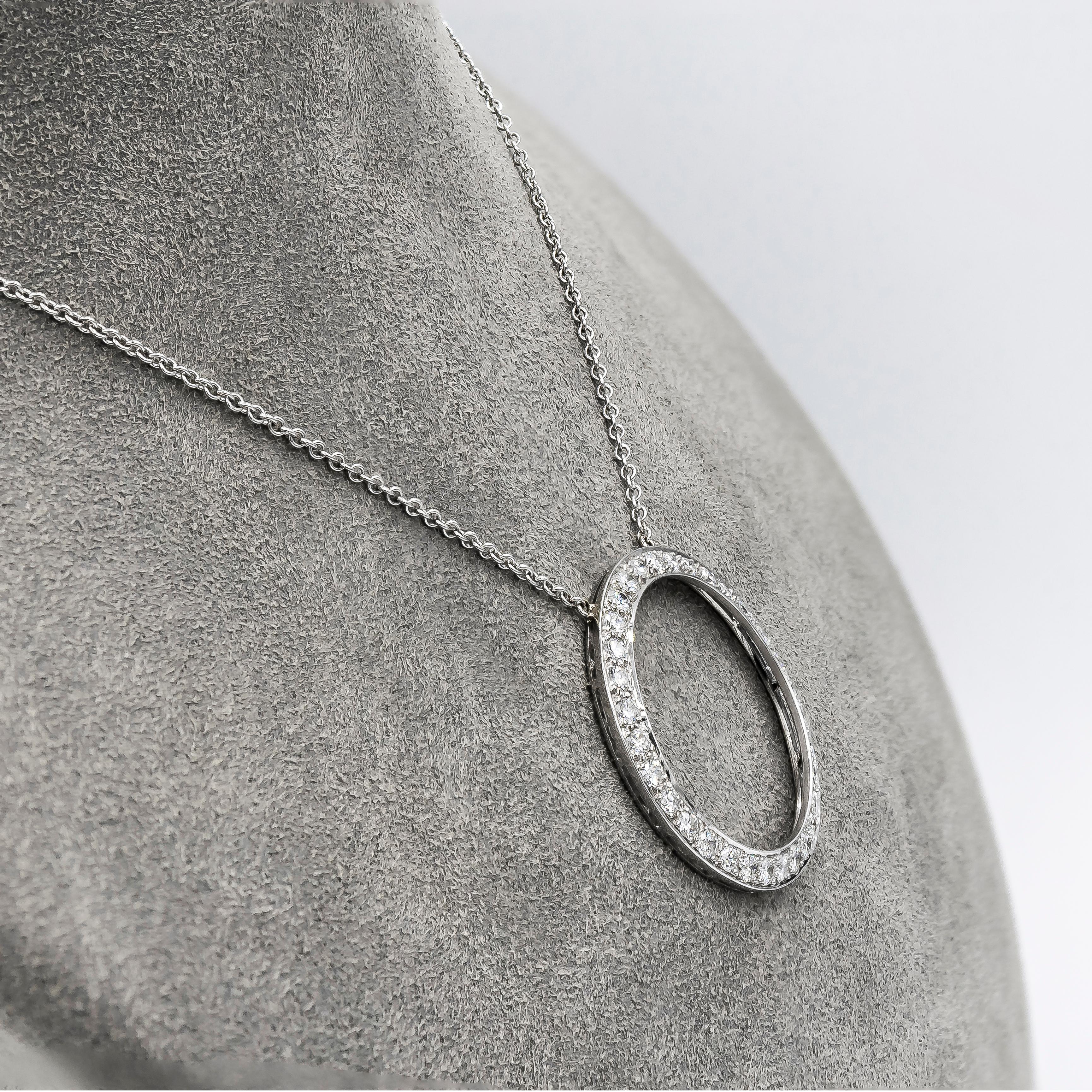Round Cut Open-Work Diamond Circle Pendant Necklace