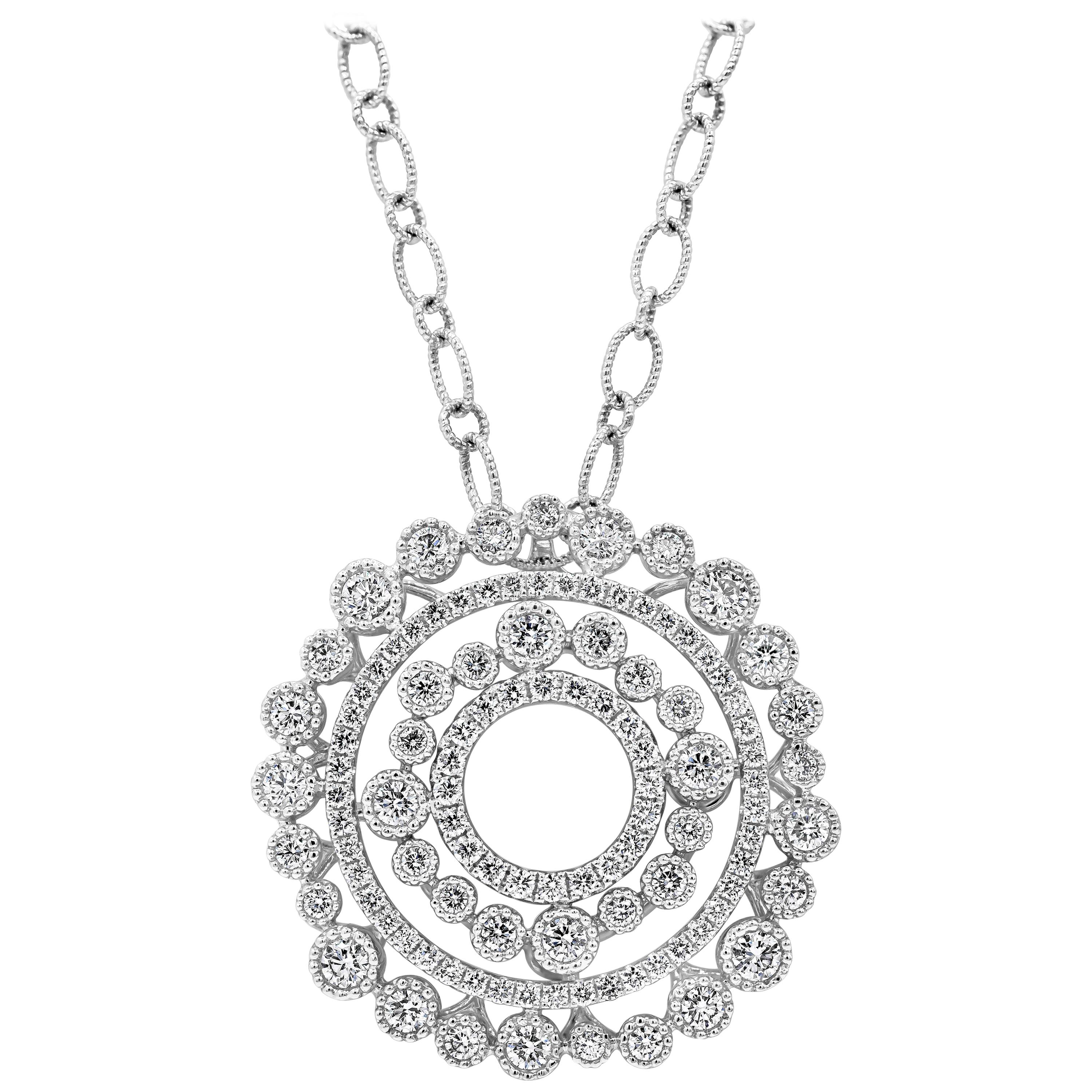 Roman Malakov 2.94 Carats Total Round Diamond Open-Work Circle Pendant Necklace For Sale