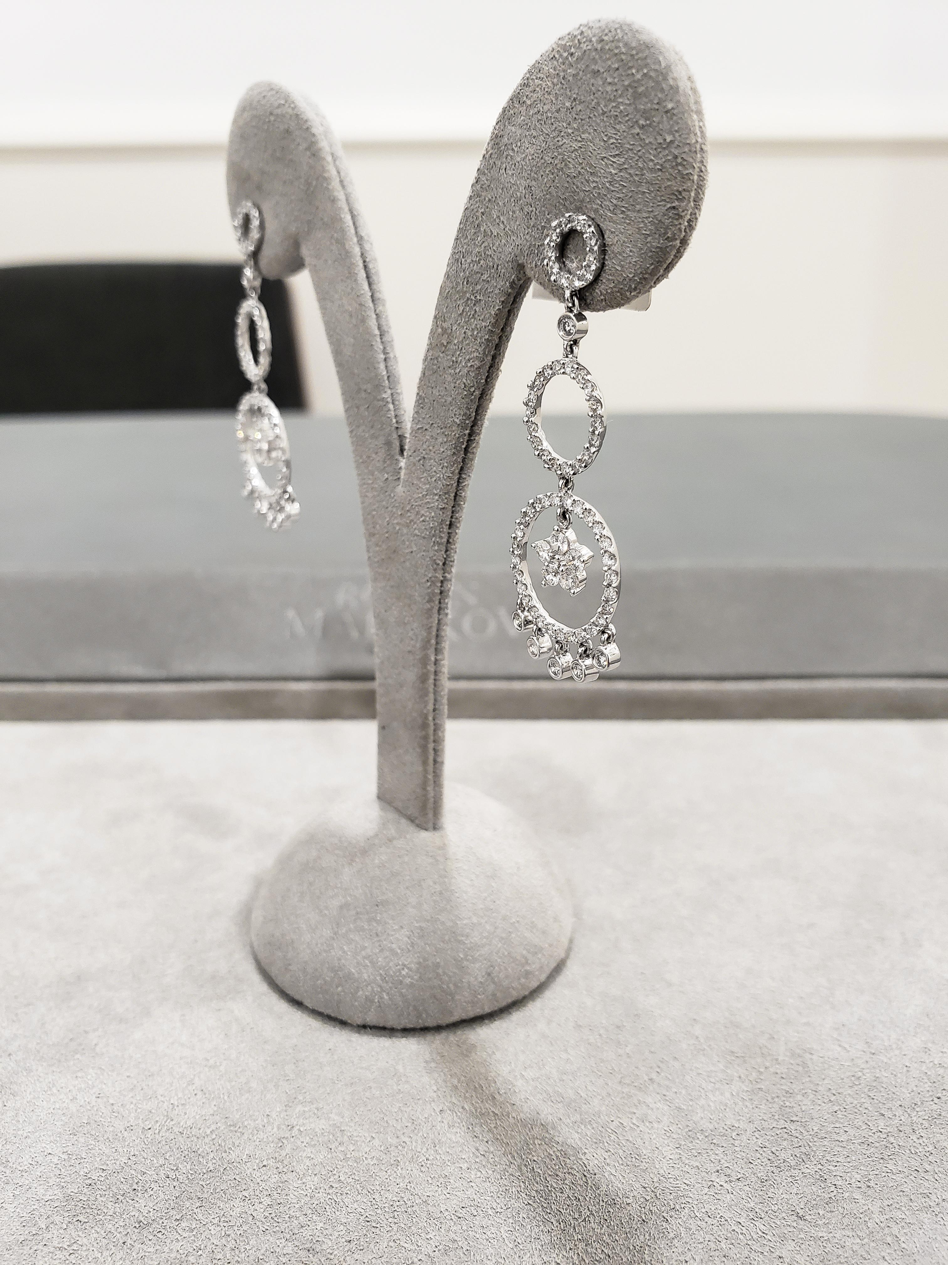 Roman Malakov 1.59 Carats Total Round Diamond Open-Work Dangle Earrings In New Condition For Sale In New York, NY