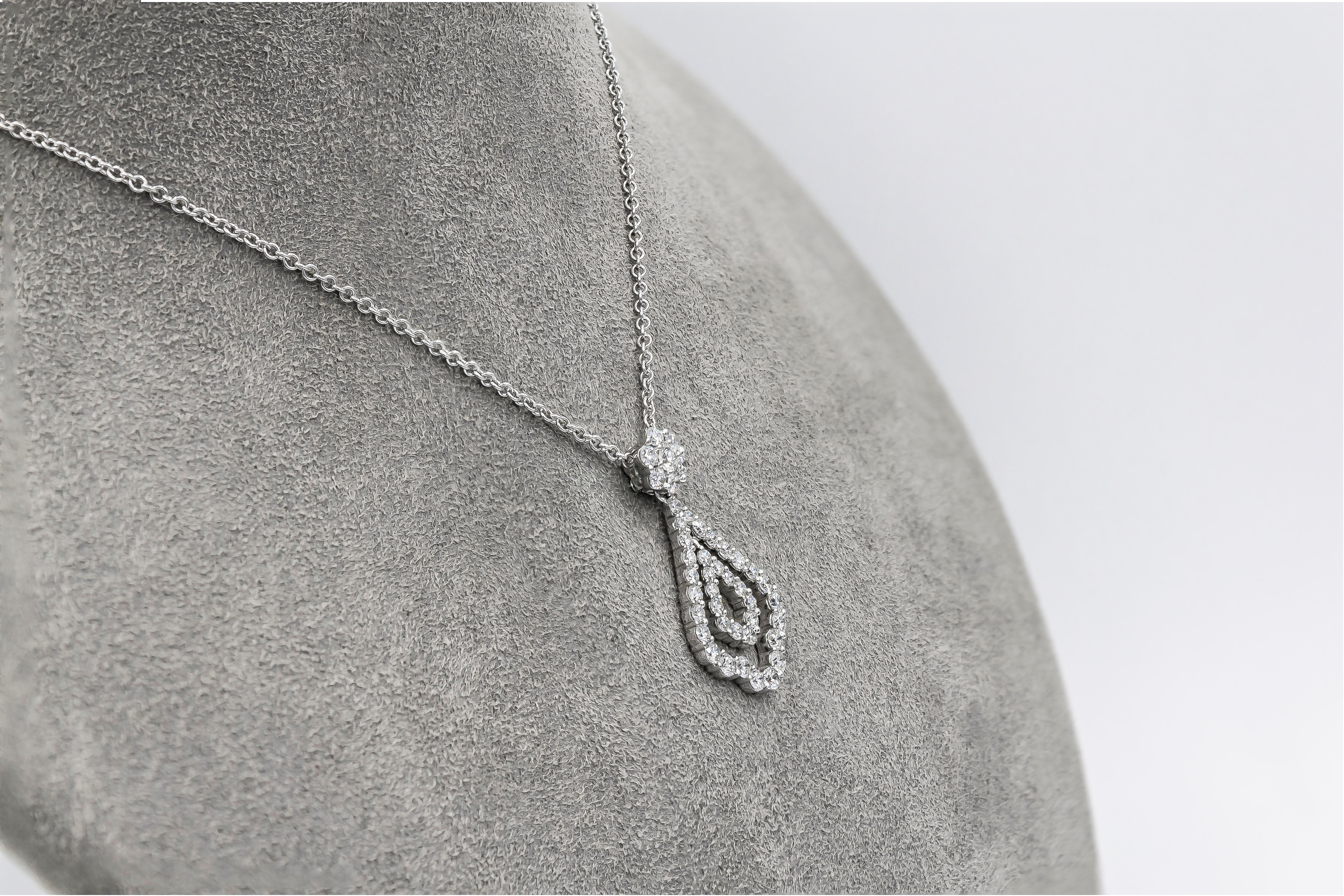Round Cut Roman Malakov Open-Work Diamond Drop Pendant Necklace