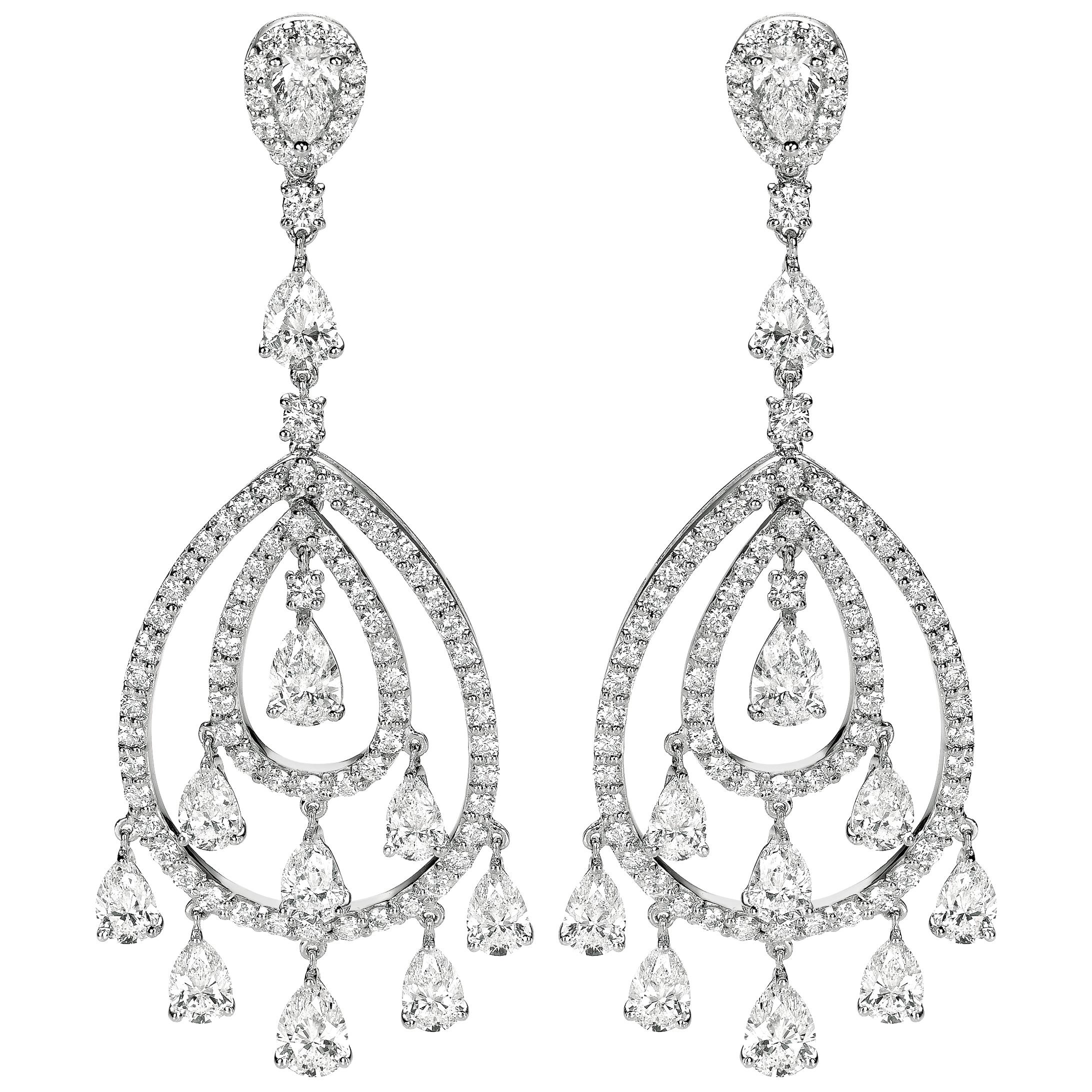Roman Malakov, boucles d'oreilles chandelier à franges avec diamants en forme de poire de 17,47 carats au total