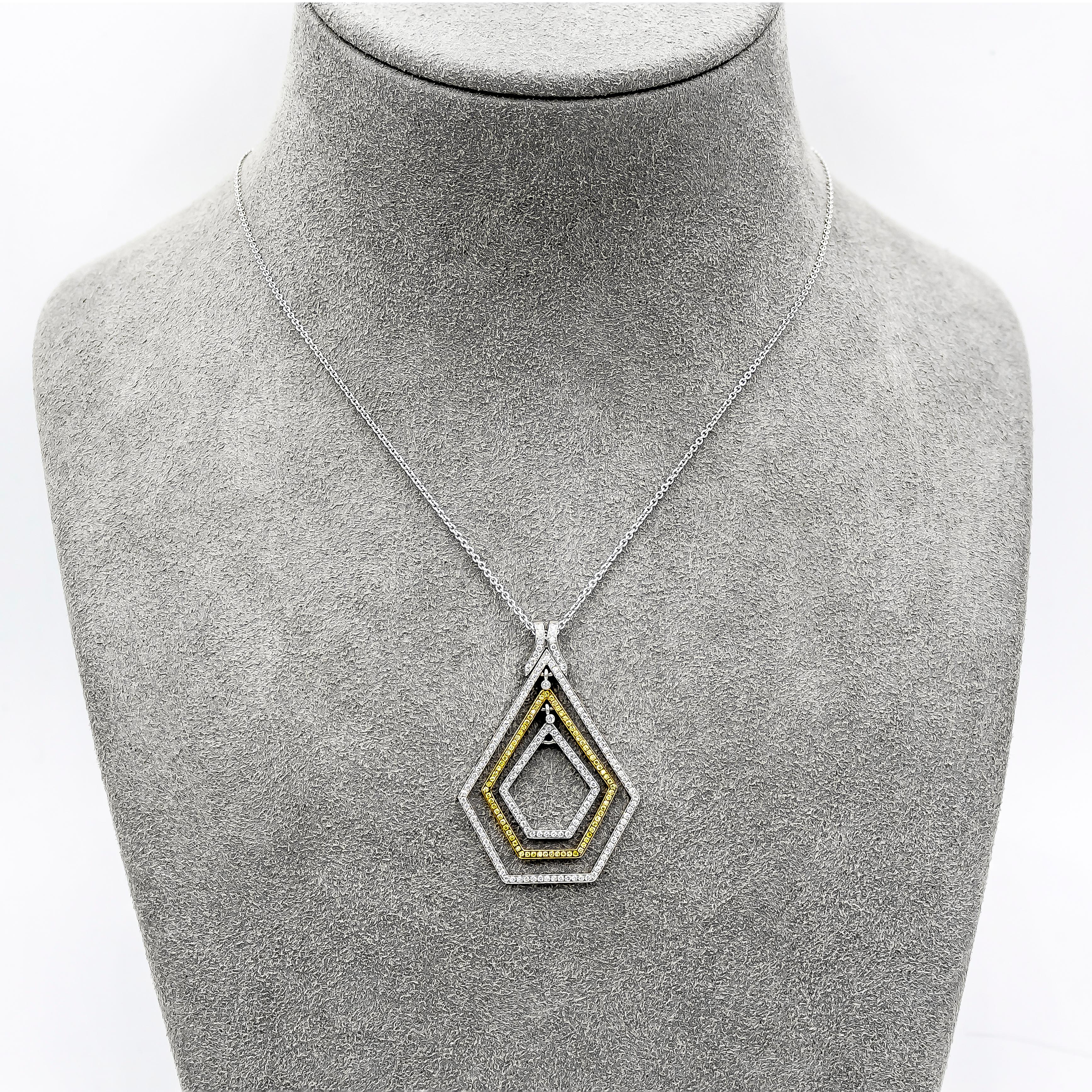 Modern Roman Malakov 0.63 Carat Total Round Diamond Open-Work Pentagon Pendant Necklace For Sale