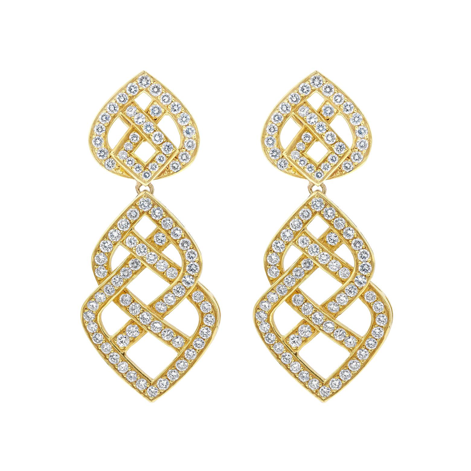 6.44 Carats Total Round Diamond Open-Work Weaving Dangle Earrings For Sale