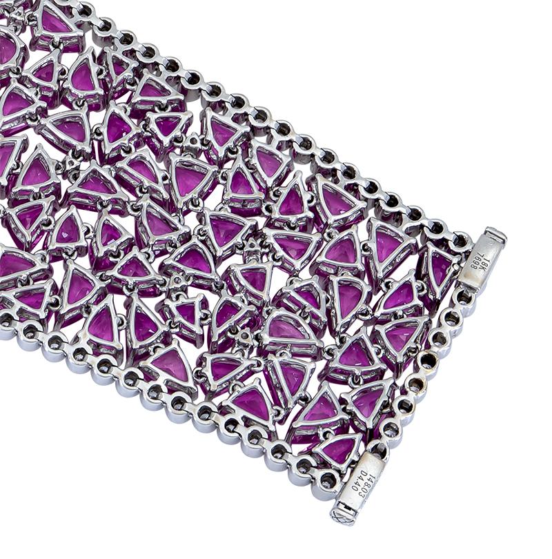 Open-Work Mixed Cut Pink Sapphire and Diamond Wide Bracelet In New Condition For Sale In New York, NY