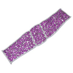 Open-Work Mixed Cut Pink Sapphire and Diamond Wide Bracelet