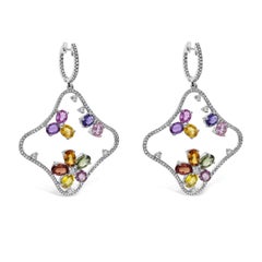 Roman Malakov 9.67 Carat Multi-Color Oval Sapphire & Diamond Dangle Earrings