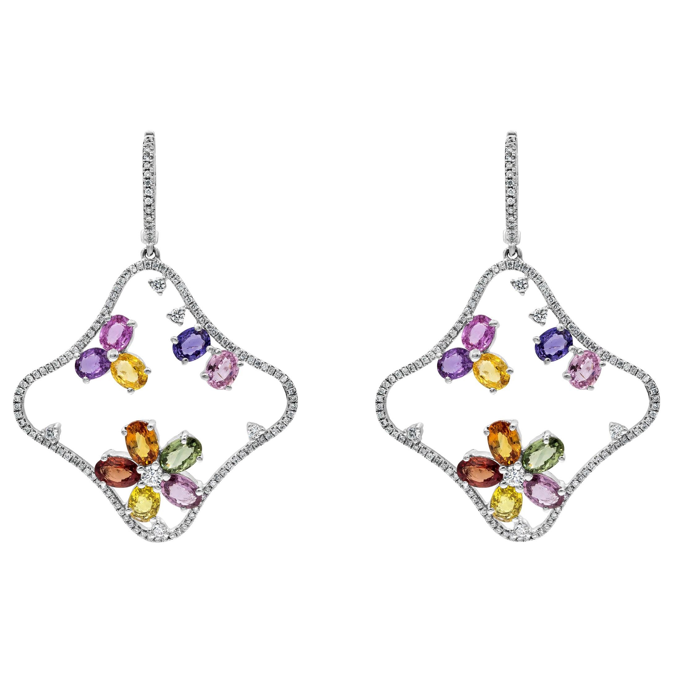 Roman Malakov 9.67 Carats Multi-Color Sapphires with Diamond Dangle Earrings