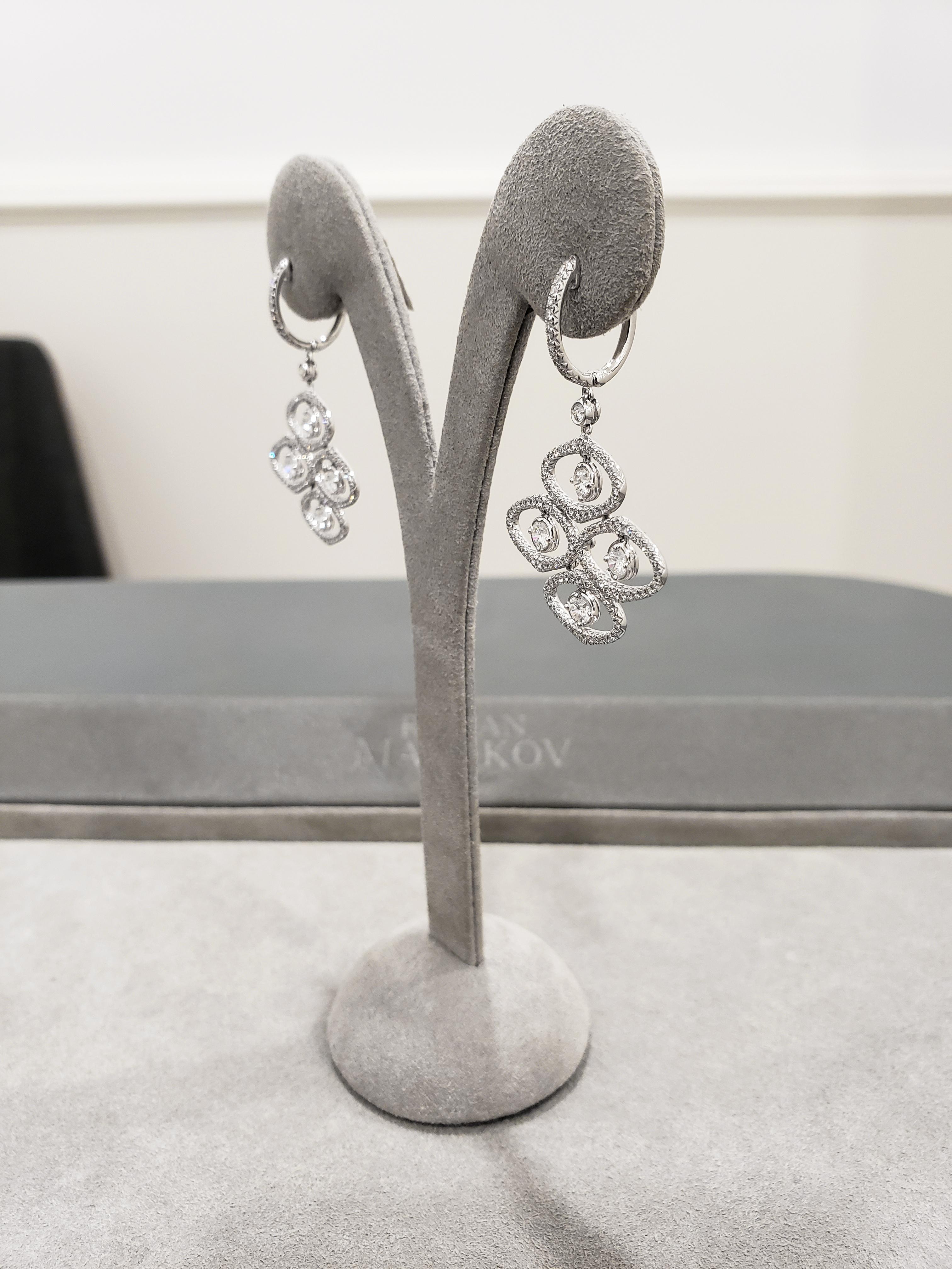 Roman Malakov 2.21 Carats Total Round Cut Diamond Open-Work Dangle Earrings For Sale 1