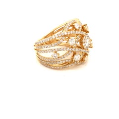 Open Work Yellow Gold Cocktail Ring Set with Diamonds Made in Italy