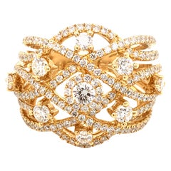 Open Work Yellow Gold Cocktail Ring Set with Diamonds Made in Italy Open Work Yellow Gold Cocktail Ring Set with Diamonds Made in Italy
