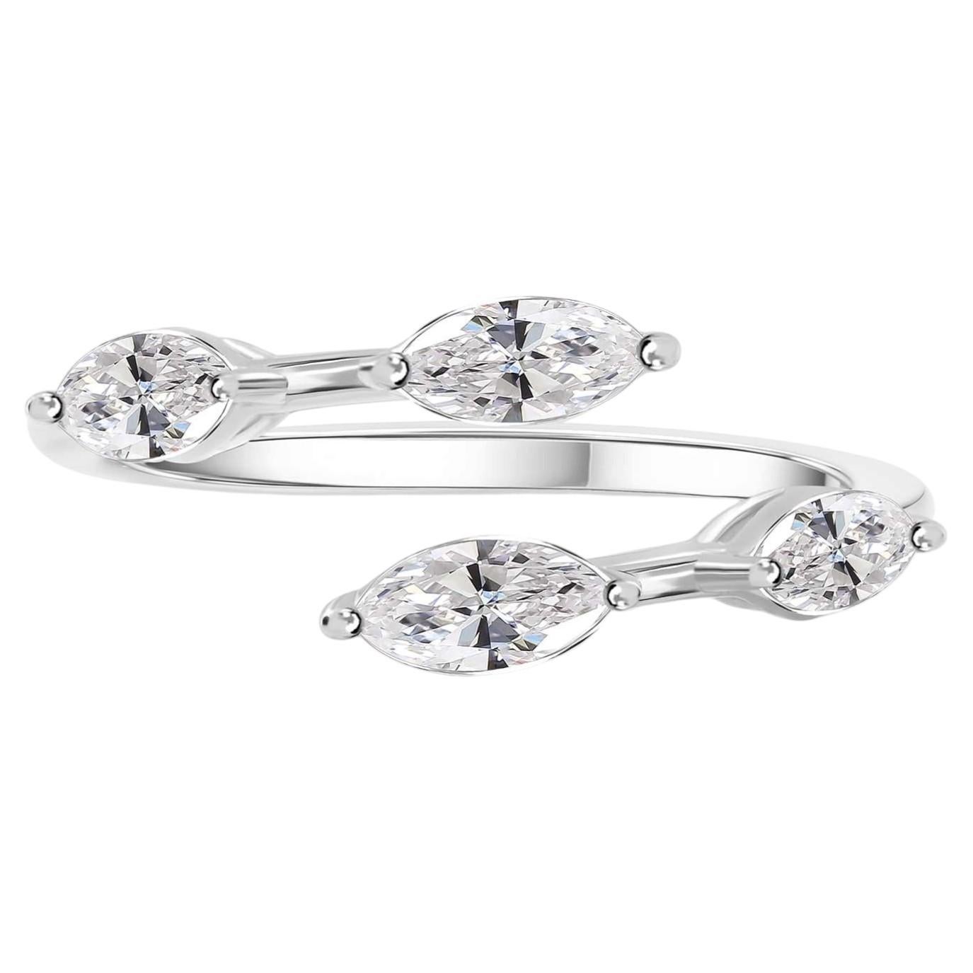 En venta: Anillo de diamantes marquesa naturales en oro blanco de 18 quilates Joyería de fantasía