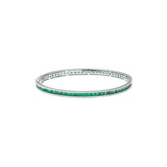 Openable 18 Karat White Gold Diamond Emerald Bangle
