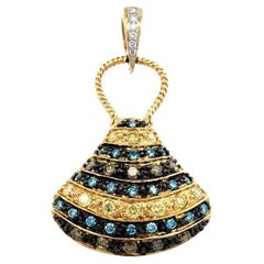 Openable Clam Shell Natural and Treated Diamond Vintage Gold Pendant