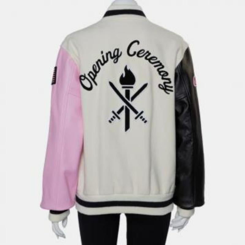 Gray Opening Ceremony Multicolor Wool & Leather Logo Applique Detail Varsity Jacket M For Sale