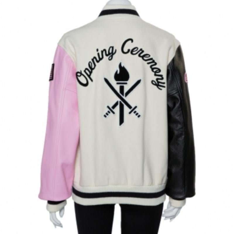 Opening Ceremony Multicolor Wool & Leather Logo Applique Detail Varsity Jacket M For Sale 2