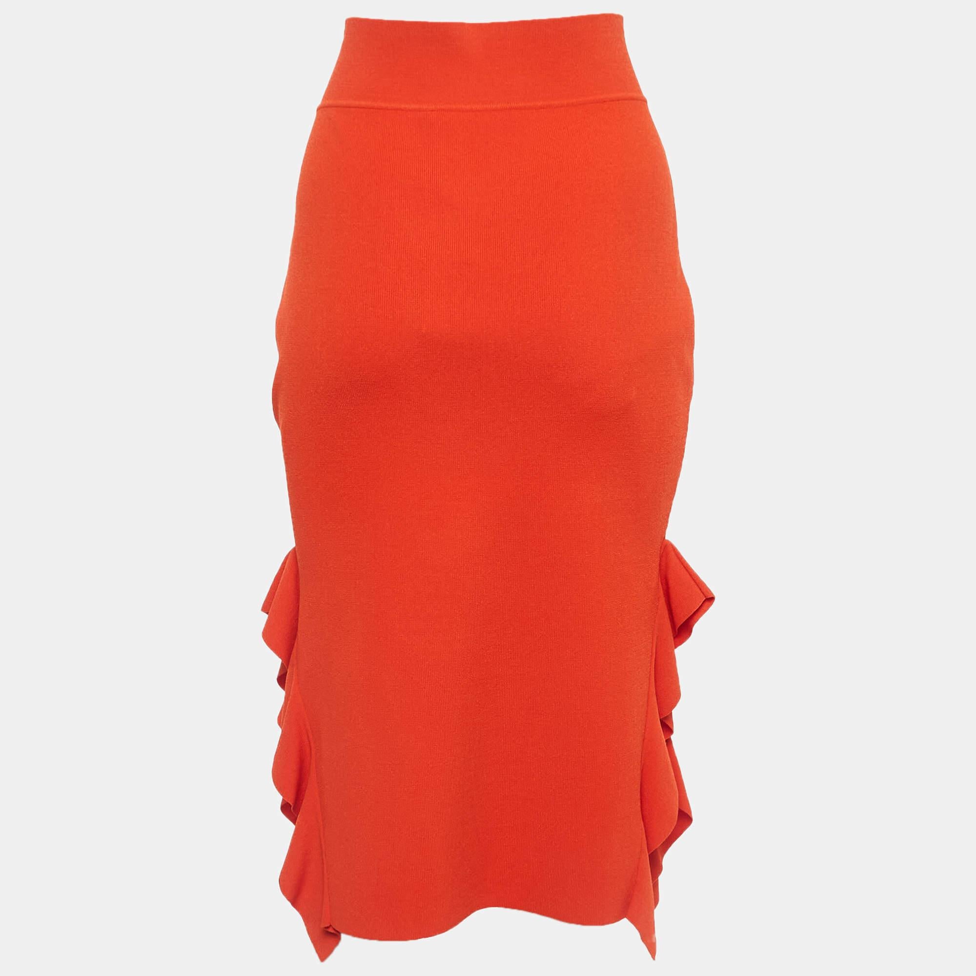 This elegant skirt is worth adding to your closet! Crafted from fine materials, it is exquisitely designed into a flattering shape. Cascading ruffles frame the split sides and add a sweet finish to this curve-hugging pencil skirt by Opening