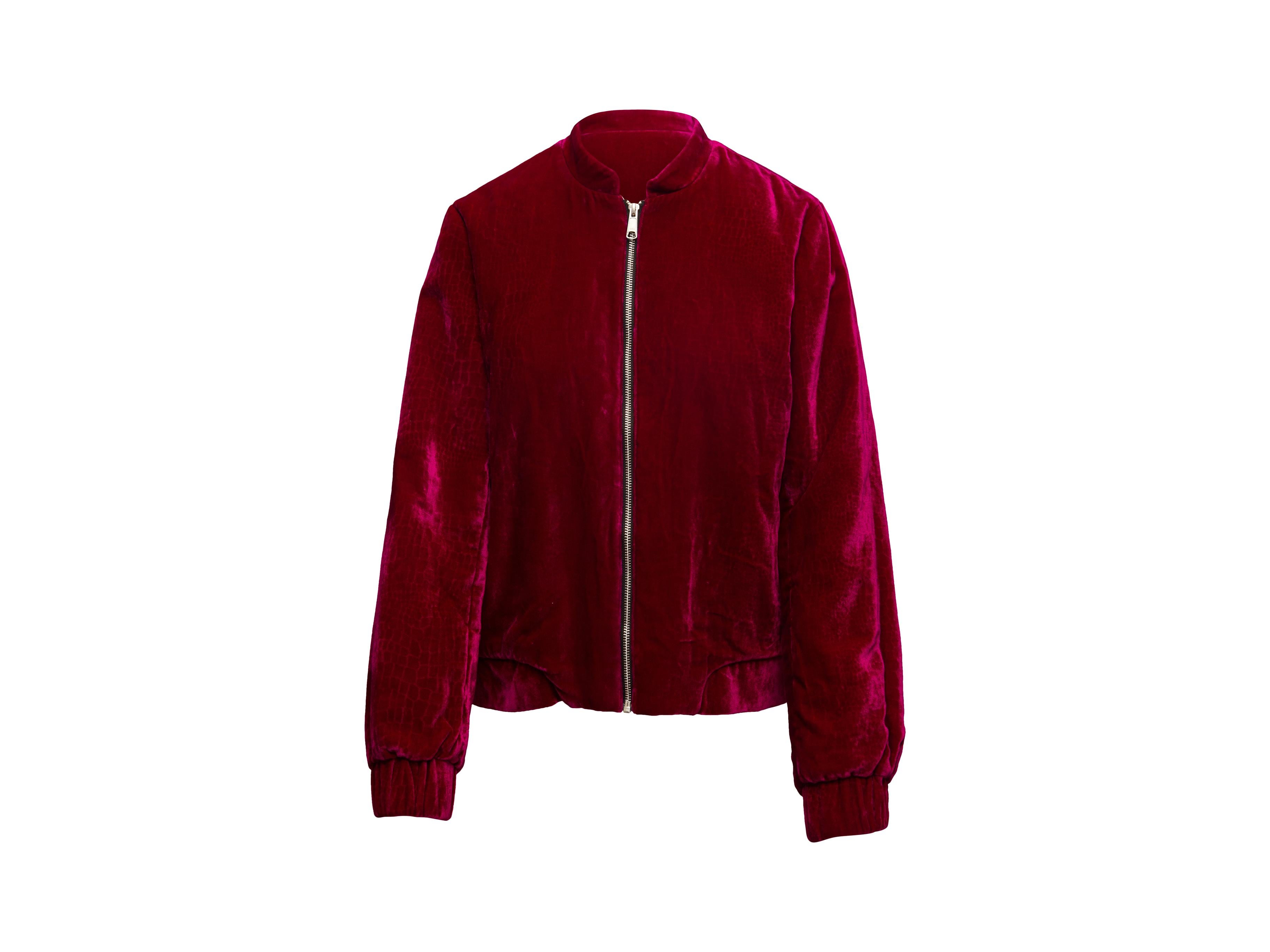 Product details: Red velvet bomber jacket by Opening Ceremony. Dual hip pockets. Zip closure at center front. 38