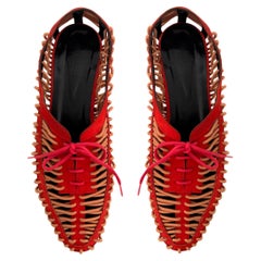 Scarpe Opening Ceremony - Pelle scamosciata rossa ed elastica marrone - Tacchi di legno - EU 39 / UK 6