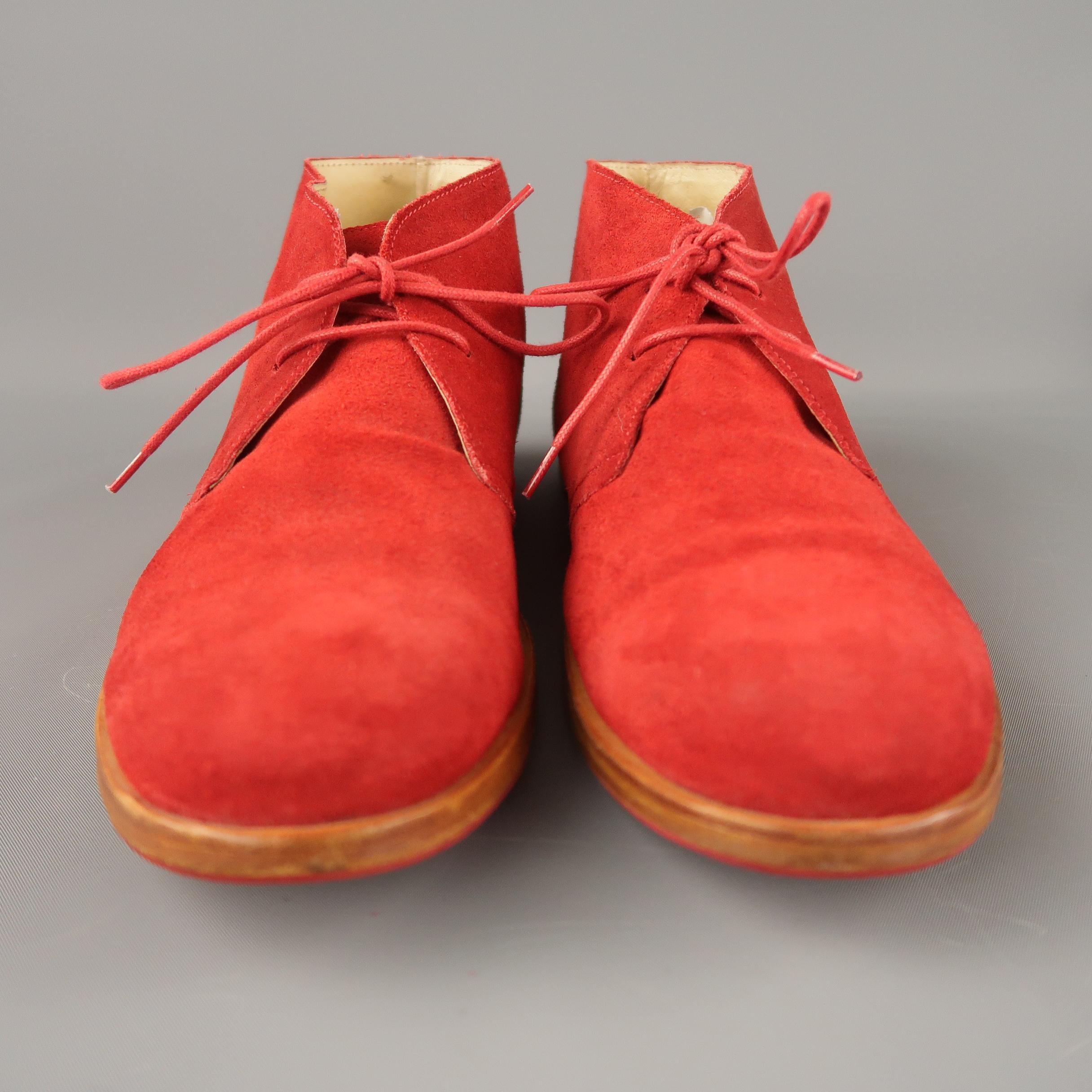 OPENING CEREMONY Size 11 Red Solid Suede Lace Up Boots For Sale at 1stDibs