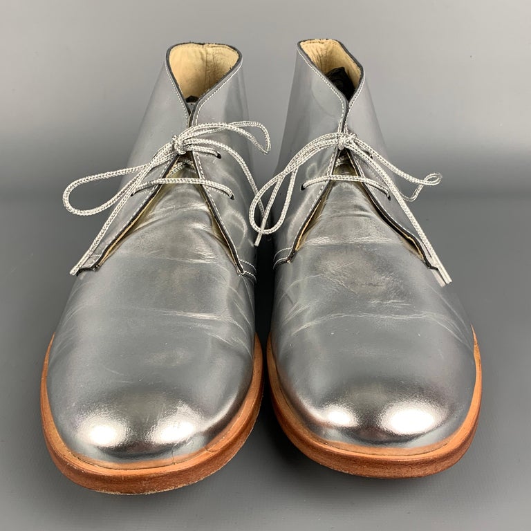 OPENING CEREMONY Size 11 Silver Metallic Leather Lace Up Boots at 1stDibs