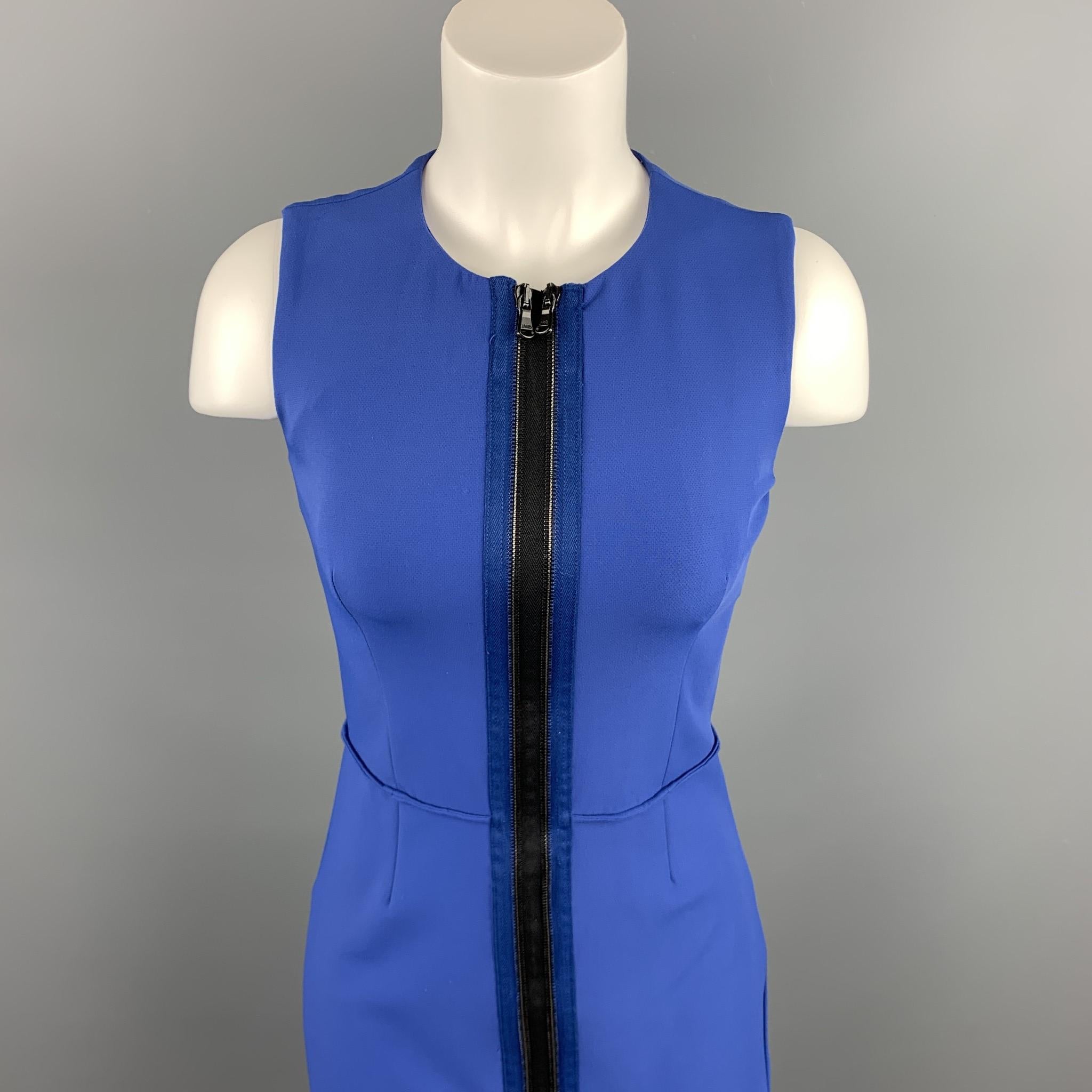 OPENING CEREMONY dress comes in a blue stretch polyester blend featuring a sheath style and a front double zipper detail closure. Made in USA.

Excellent Pre-Owned Condition.
Marked: 4

Measurements:

Shoulder: 12.5 in. 
Bust: 30 in. 
Waist: 26 in.