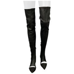 OPEN CEREMONY Taille 6 Bottes à bout pointu en cuir noir et tissus mélangés