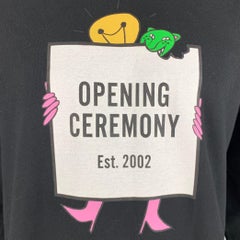 OPENING CEREMONY Size L Black Multi Color Logo Cotton Crew-Neck Sweatshirt