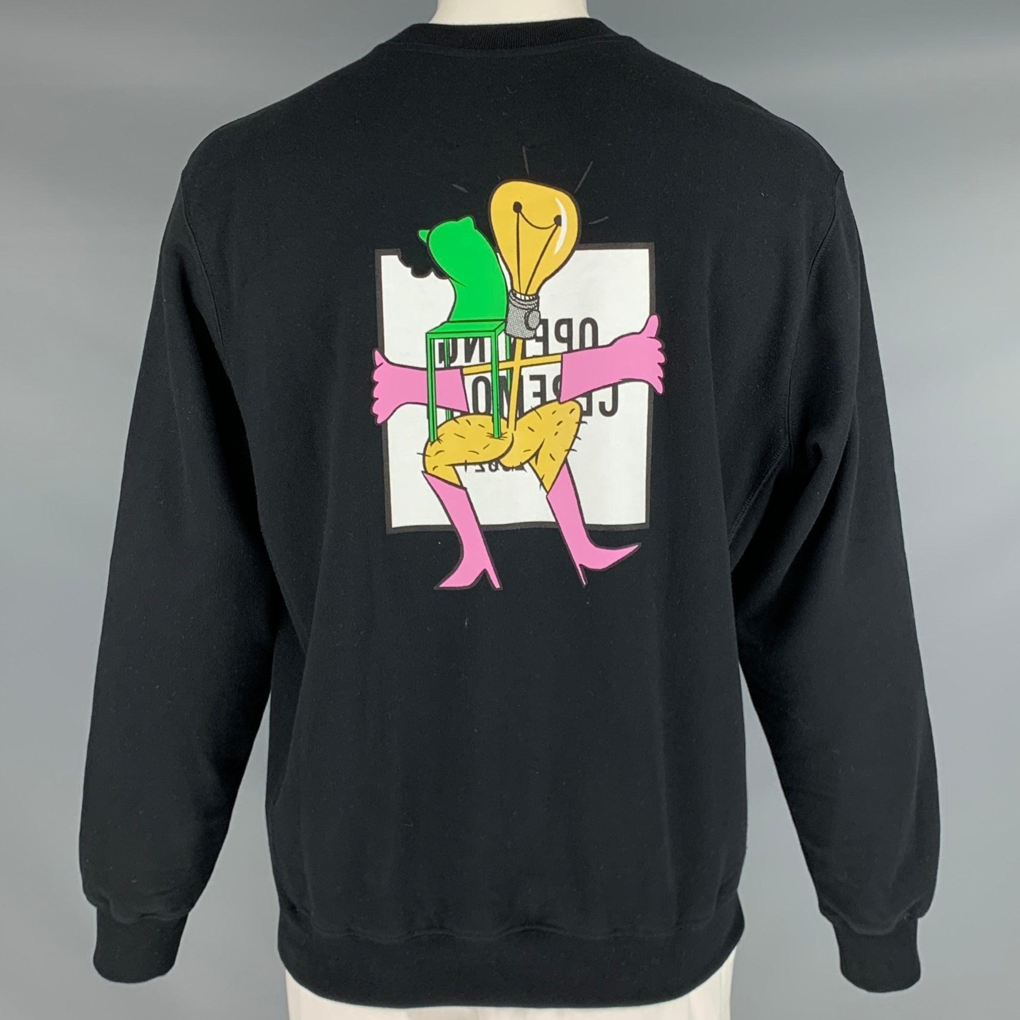 Men's OPENING CEREMONY Size L Black Multi Color Logo Cotton Crew-Neck Sweatshirt For Sale