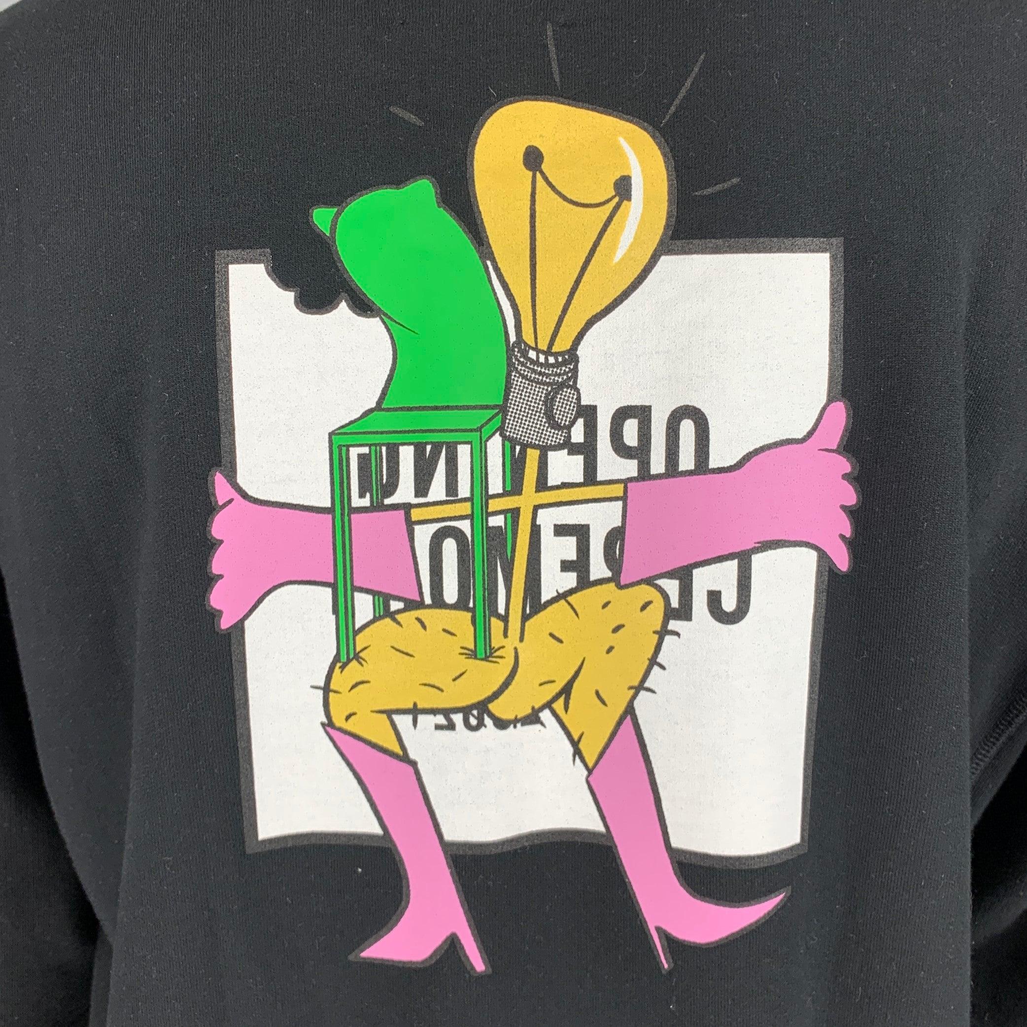 OPENING CEREMONY Size L Black Multi Color Logo Cotton Crew-Neck Sweatshirt For Sale 1