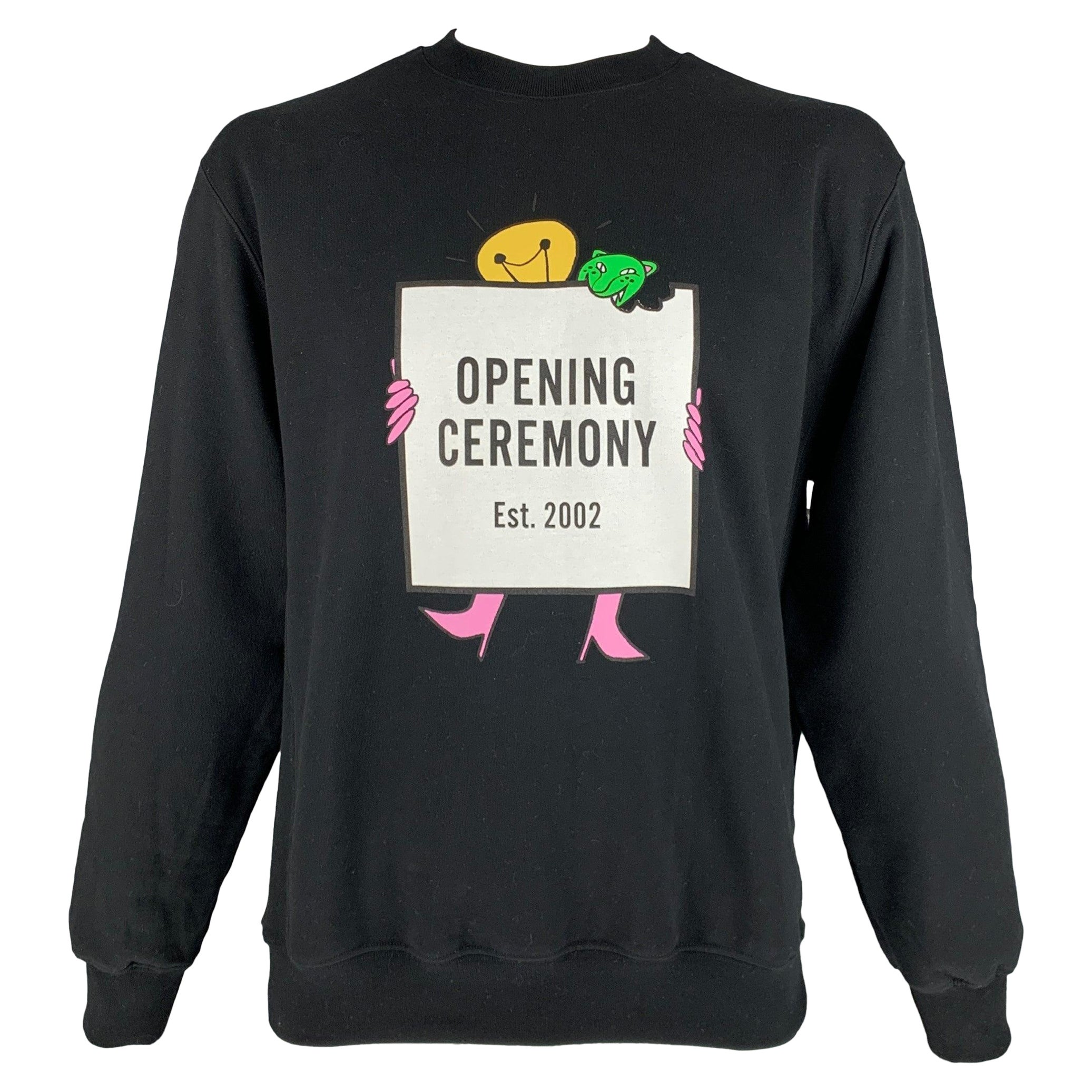 OPENING CEREMONY Größe L Schwarzes mehrfarbiges Logo Baumwoll-Pullovershirt mit Crew-Neck aus Baumwolle im Angebot