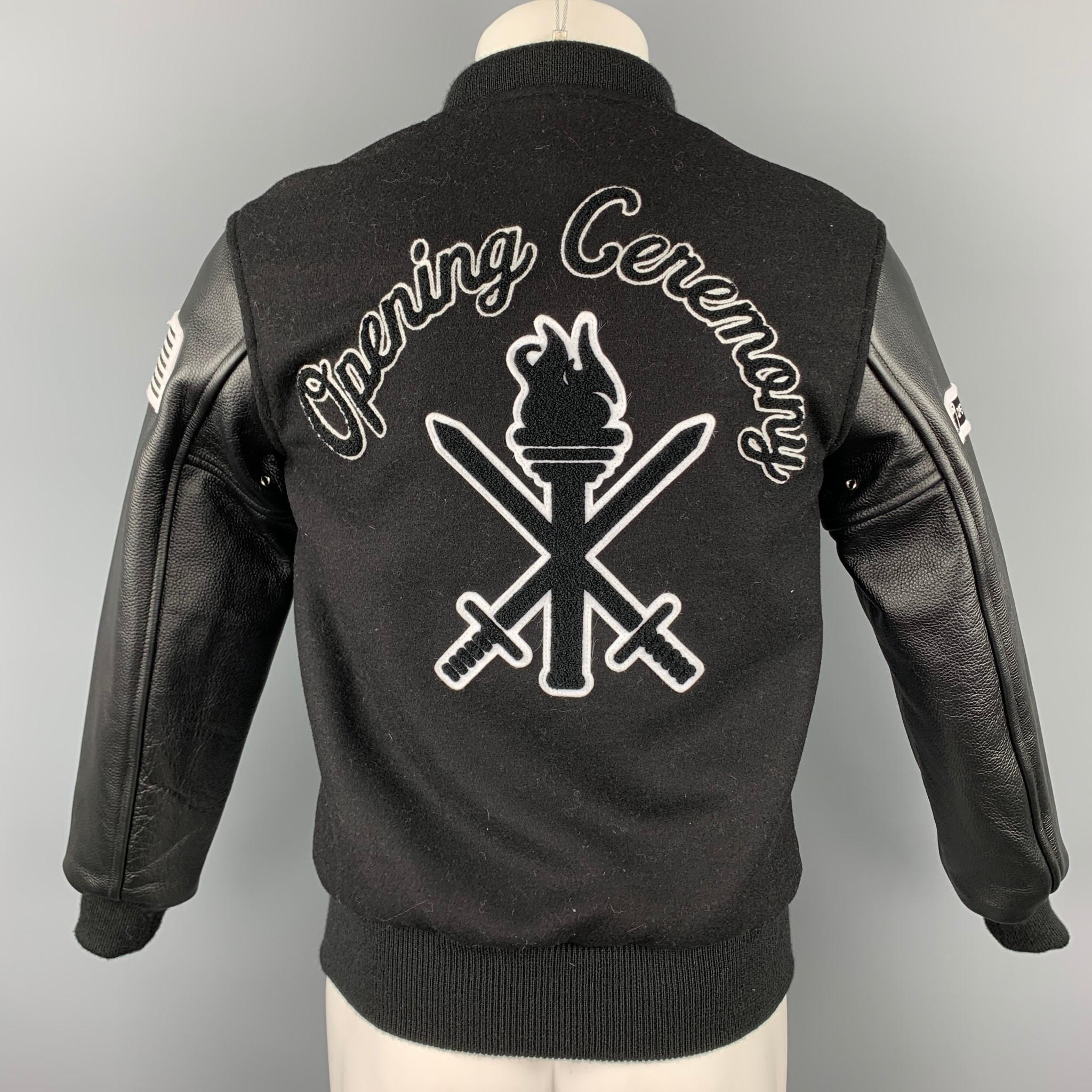 OPENING CEREMONY Size M Black & White Wool Leather Sleeves Varsity Jacket In Good Condition In San Francisco, CA