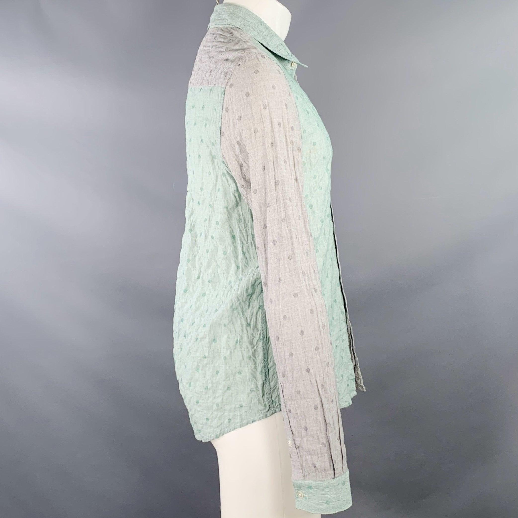 Gray OPENING CEREMONY Size M Grey Mint Color Block Cotton Long Sleeve Shirt For Sale