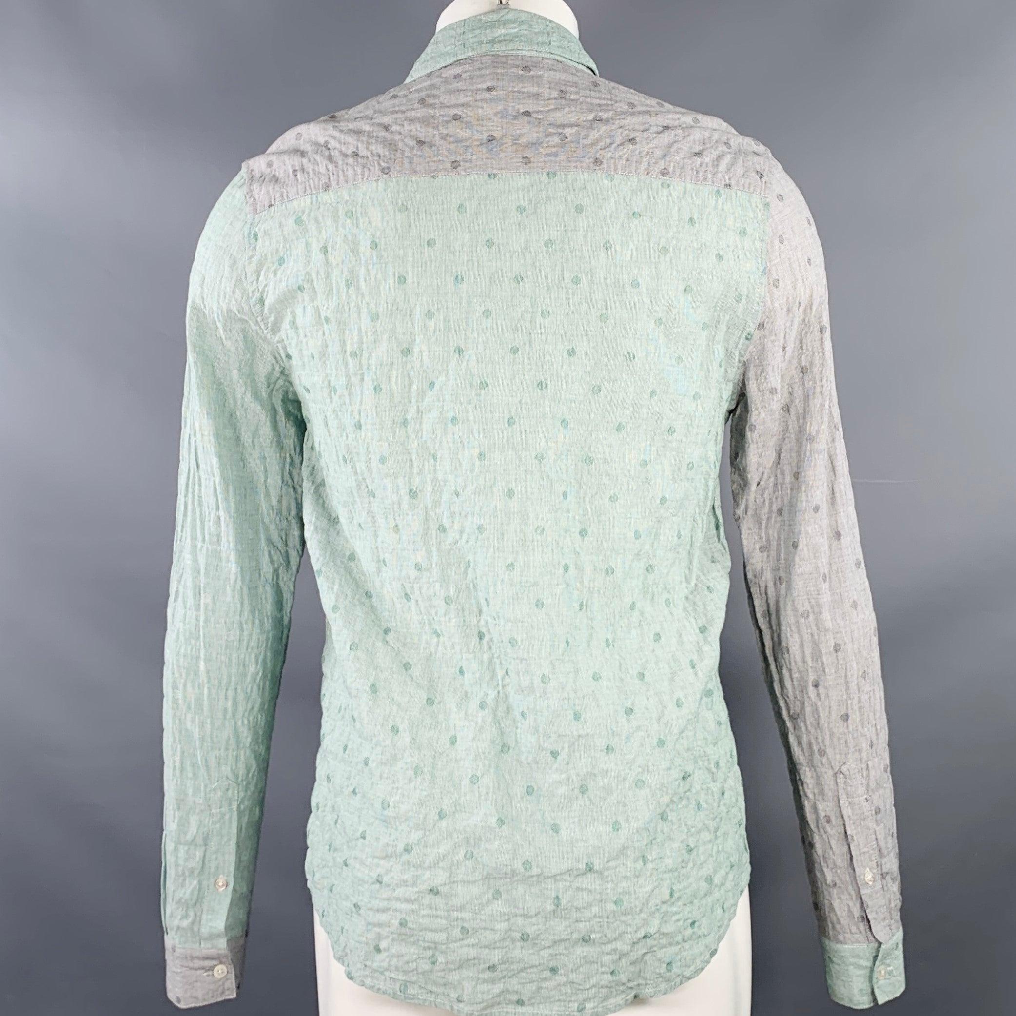 OPENING CEREMONY Size M Grey Mint Color Block Cotton Long Sleeve Shirt In Excellent Condition For Sale In San Francisco, CA