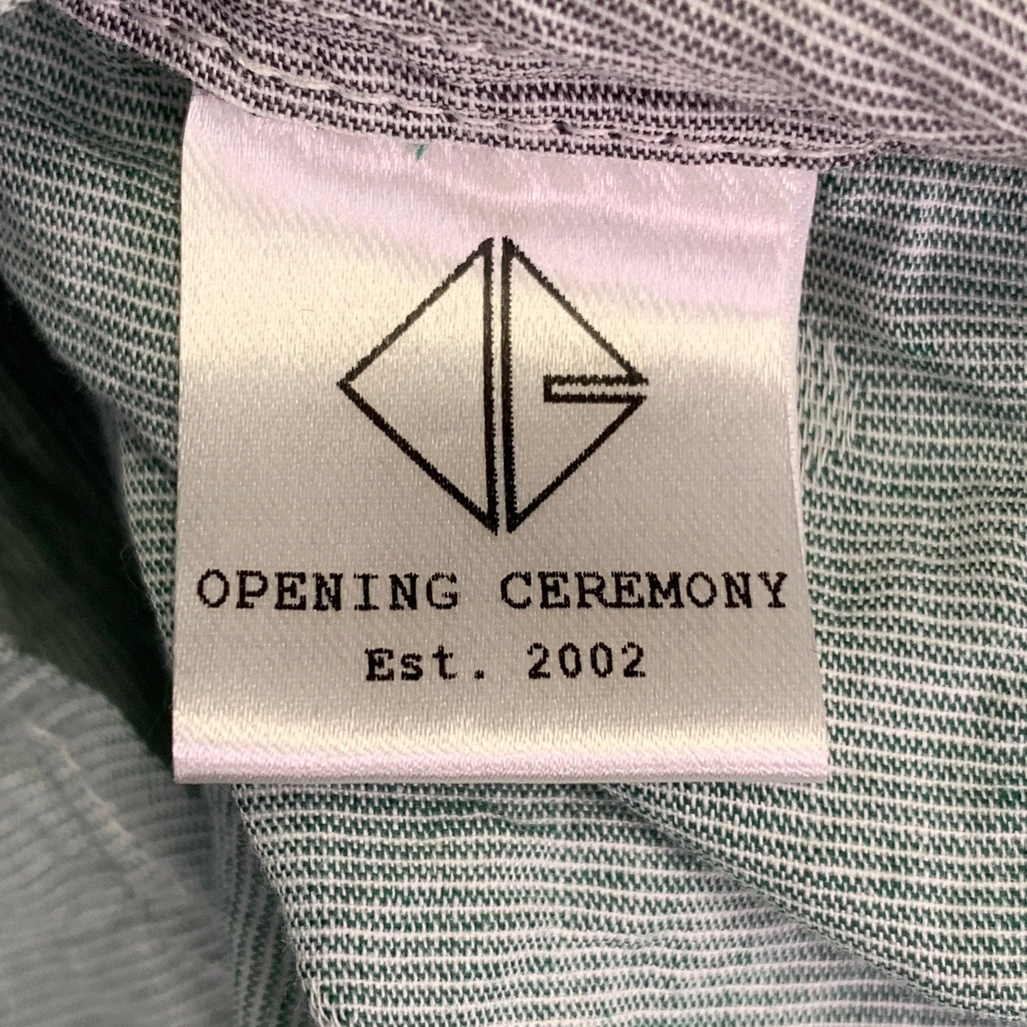 OPENING CEREMONY Size M Grey Mint Color Block Cotton Long Sleeve Shirt For Sale 1