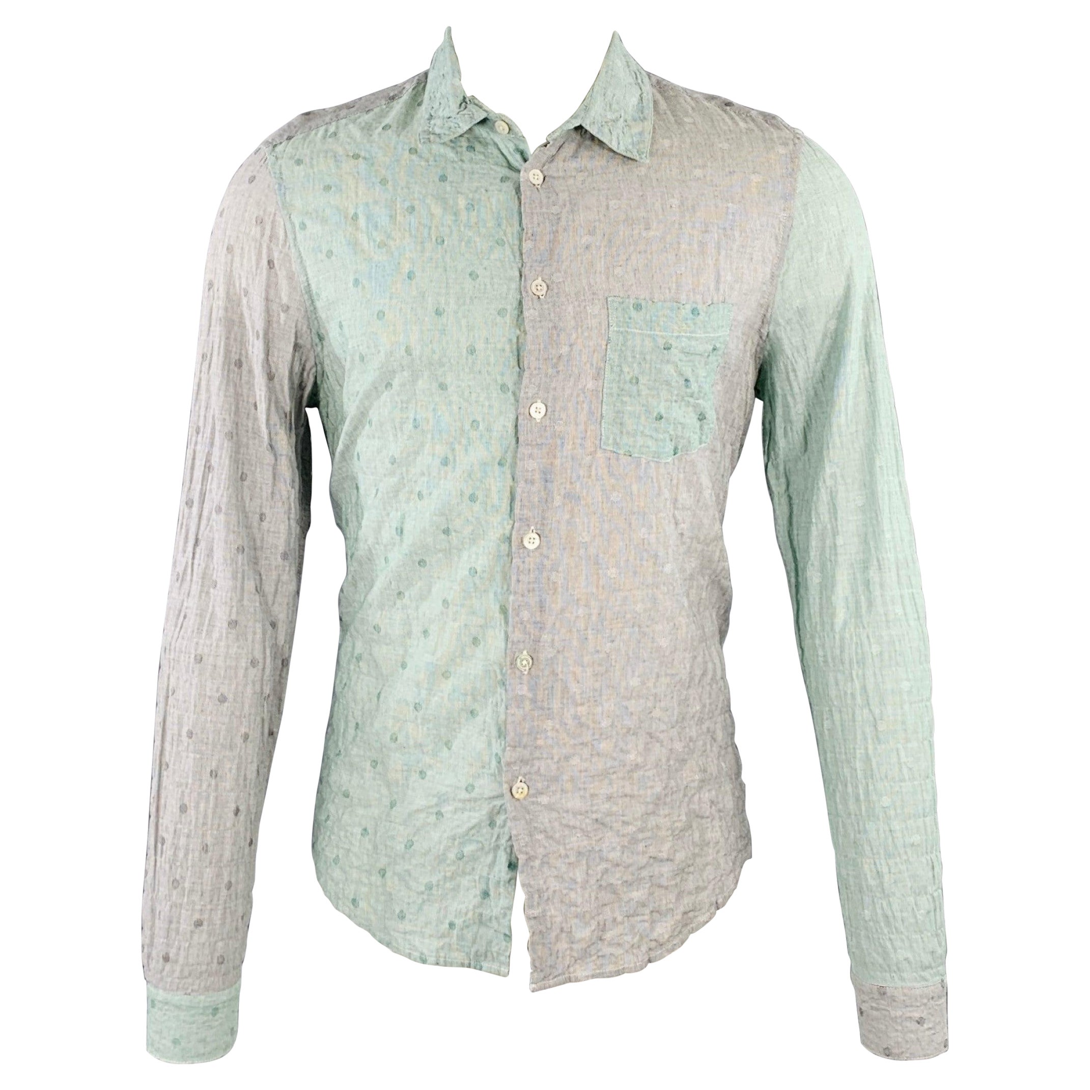 Chemise à manches longues en coton gris menthe, taille M en vente