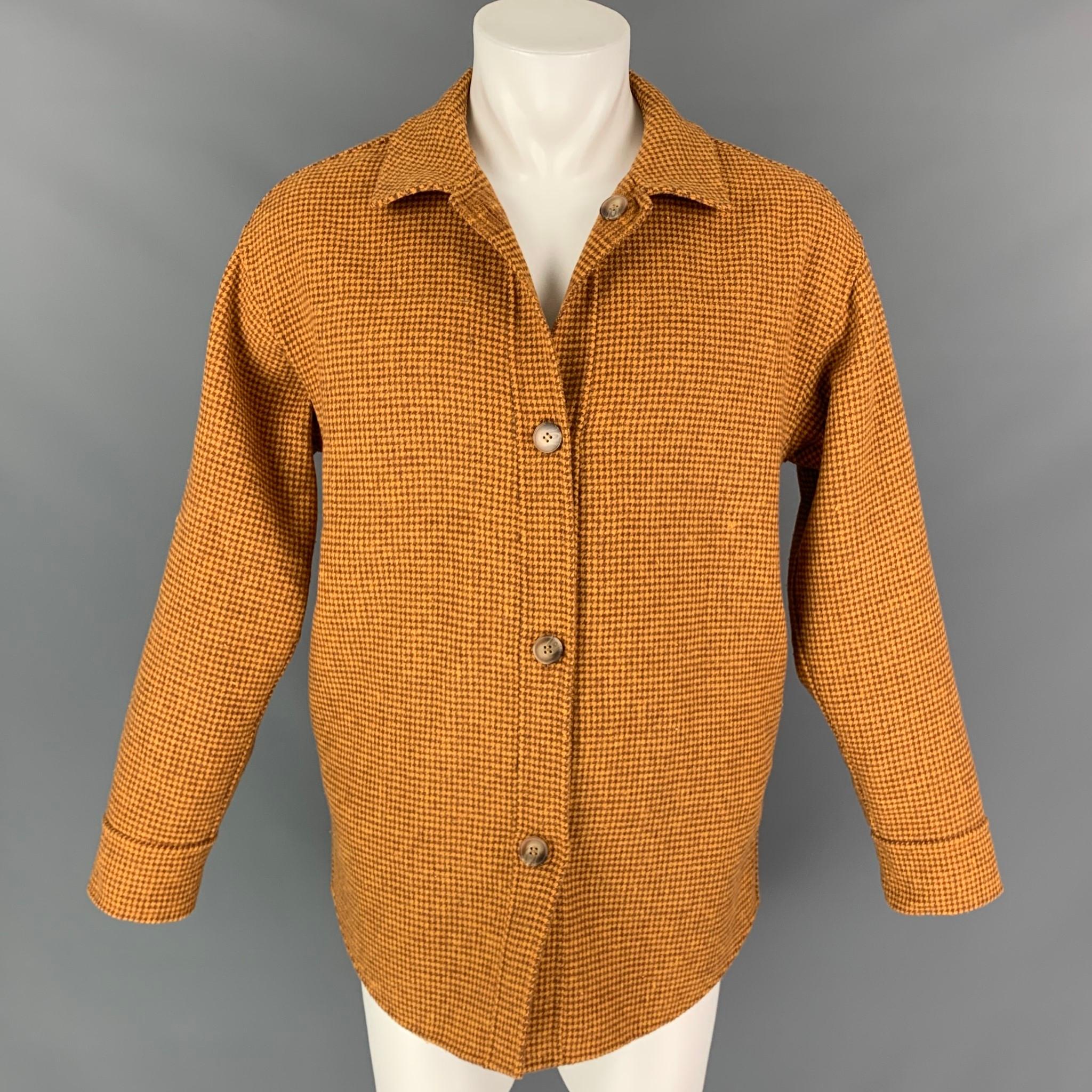 OPENING CEREMONY Size S Tan & Brown Plaid Polyester Blend Reversible Shirt In Good Condition In San Francisco, CA