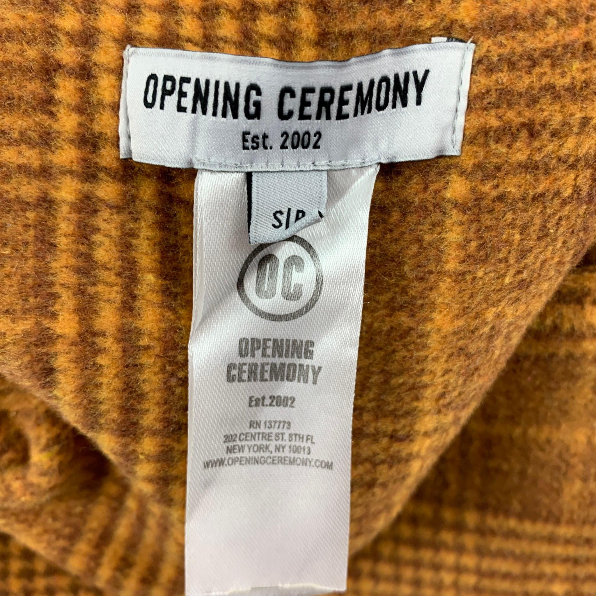 OPENING CEREMONY Size S Tan & Brown Plaid Polyester Blend Reversible Shirt 1