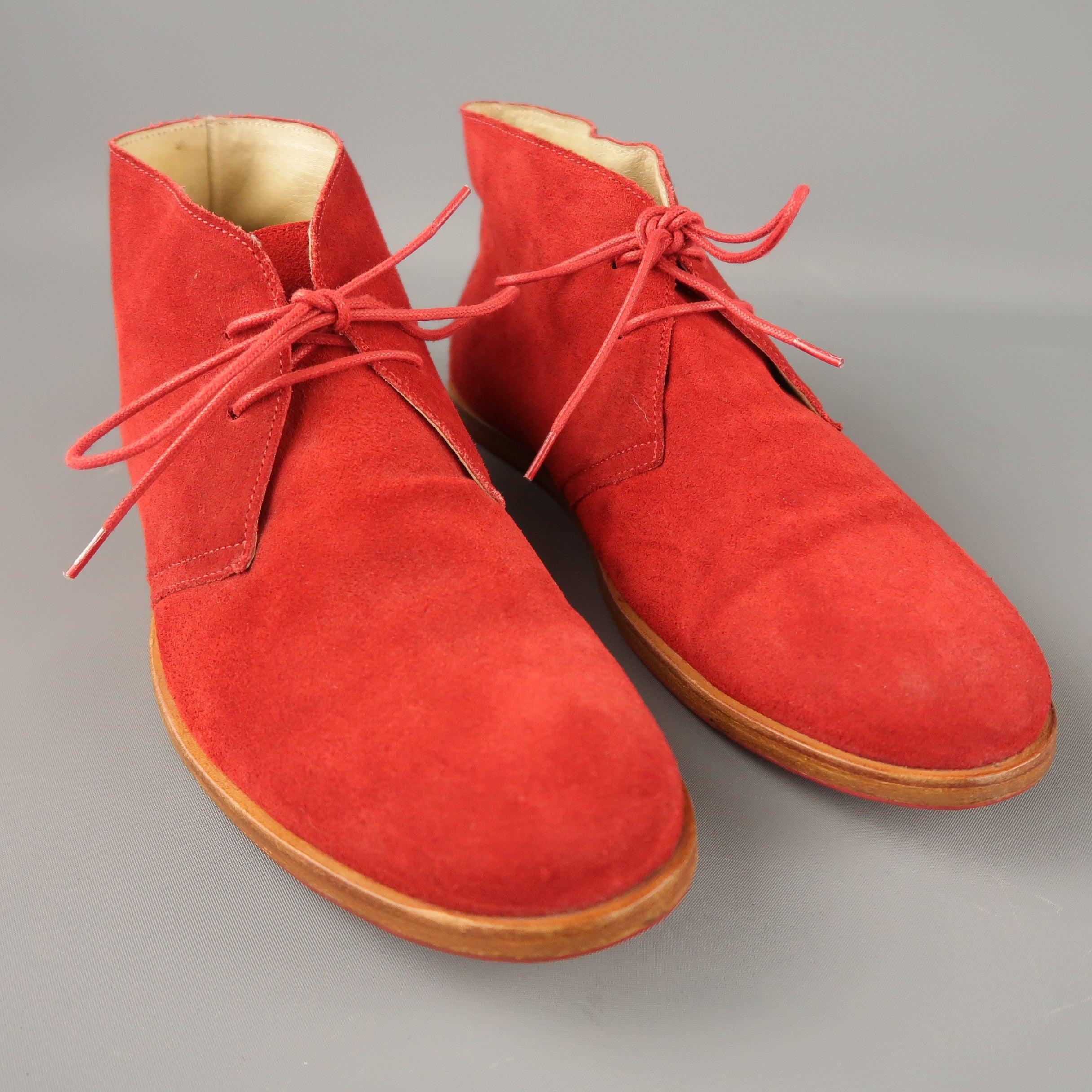OPENING CEREMONY desert boots comes in a red suede featuring a wooden sole. Excellent Pre-Owned ConditionMarked : EU 44 

Measurements: 
  Length: 12 inches  Width: 4.5 inches Height: 5 inches 
  
  
 
Reference: 78566
Category: Boots
More Details
 