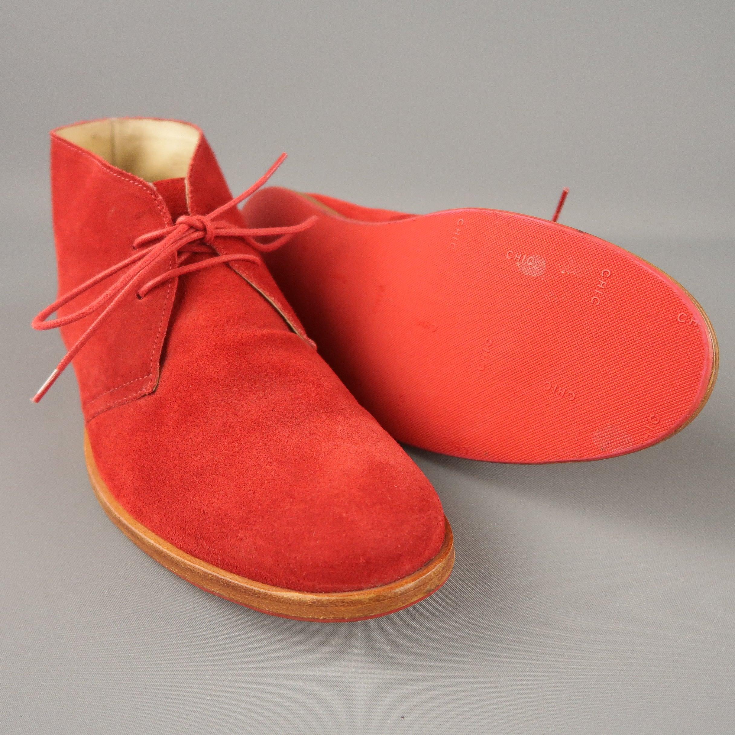 OPENING CEREMONY Size US 11 Red Suede Lace Up Desert Ankle Boots In Excellent Condition In San Francisco, CA