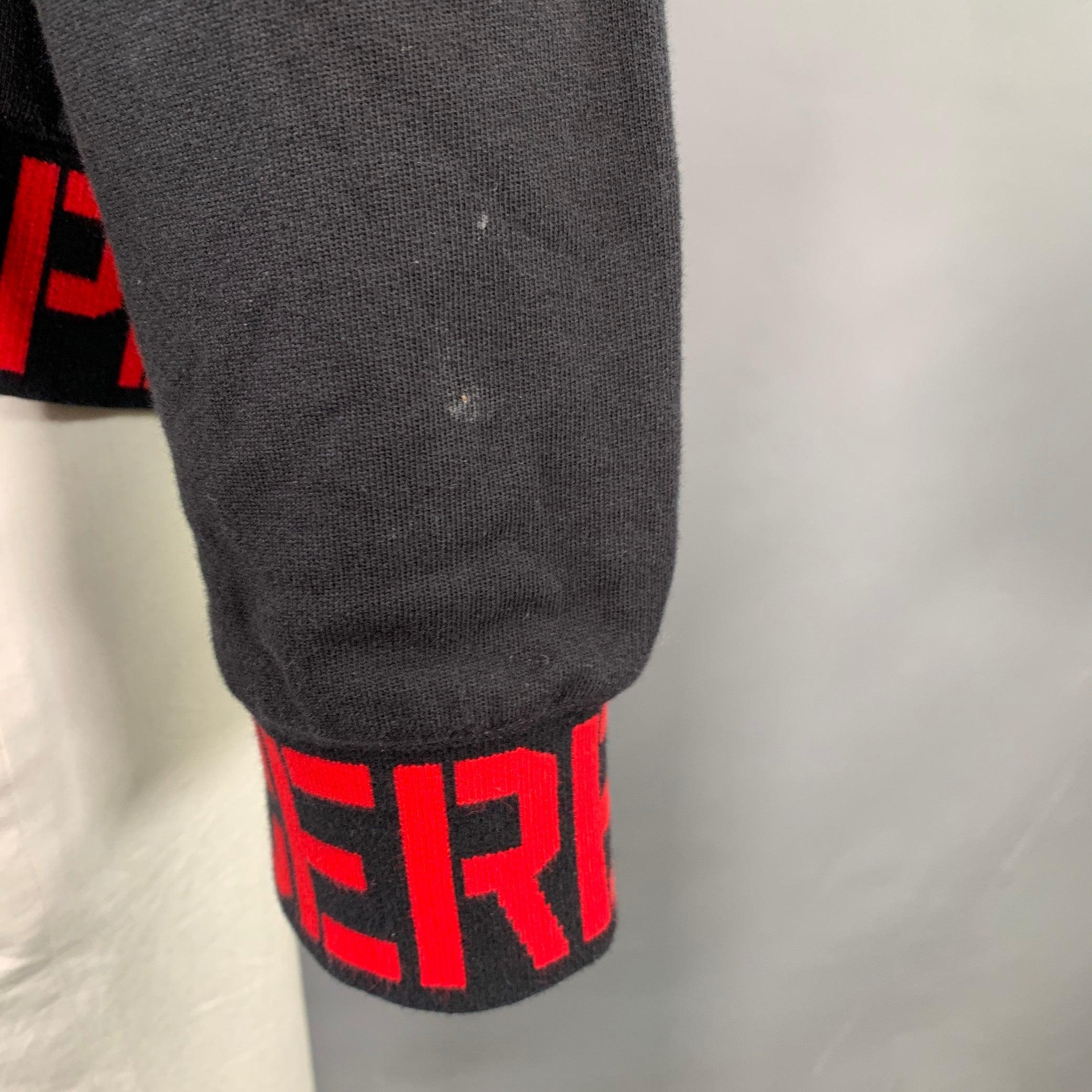 OPENING CEREMONY Size XL Black Red Cotton Hooded Sweatshirt For Sale 1