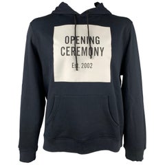 OPENING CEREMONY Size XL Black & White Logo Cotton Hooded Sweatshirt