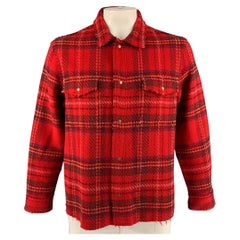 OPENING CEREMONY Size XL Red & Black Plaid Wool Snaps Long Sleeve Shirt Jacket
