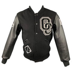 CEREMONIE D'OUVERTURE Taille XS Noir & Blanc Laine Manches cuir Varsity Jacket