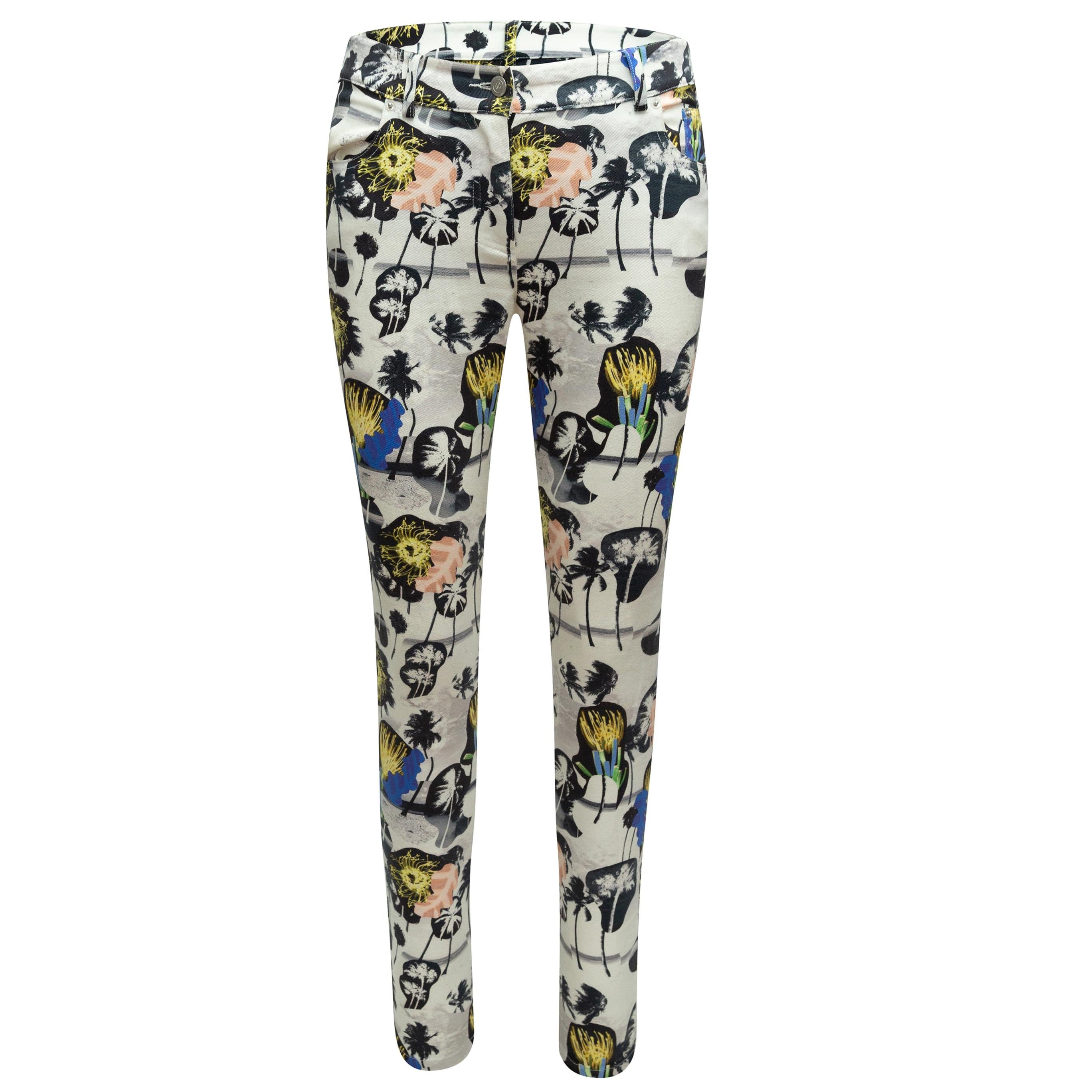 Opening Ceremony White & Multicolor Tropical Print Skinny Jeans