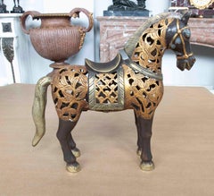 Openwork Bronze Horse Sculpture with Gilded Details