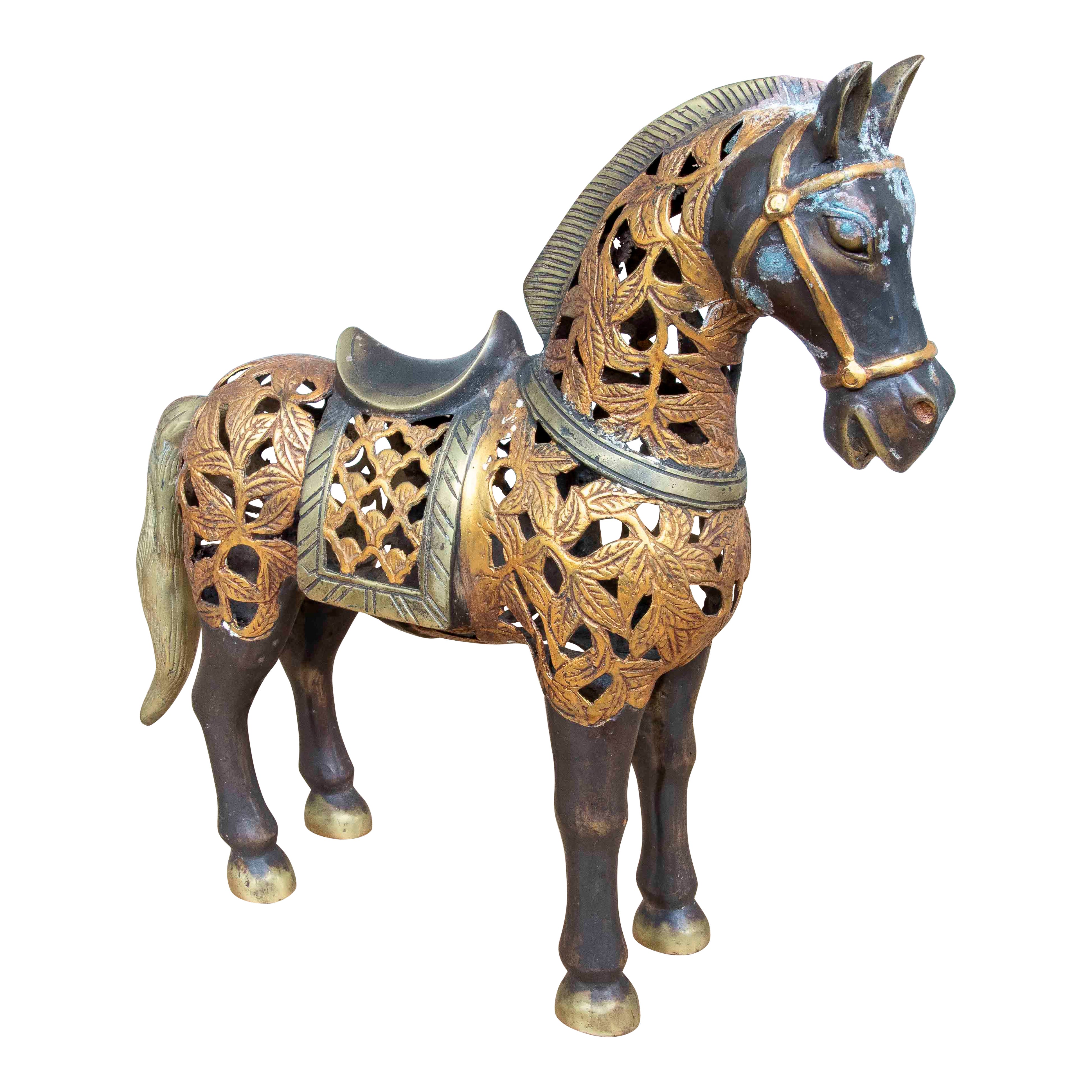 Durchbrochene Bronze-Pferdeskulptur mit vergoldeten Details im Angebot