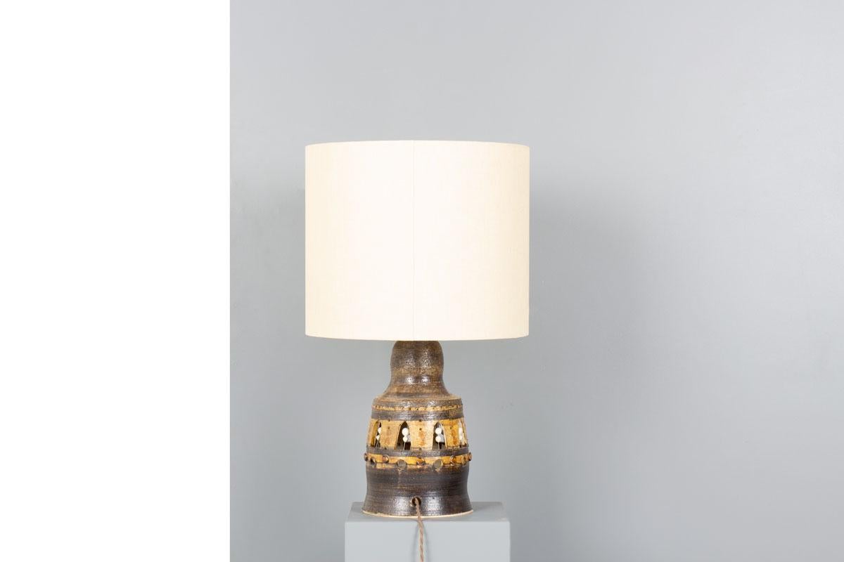 French Openwork Ceramic Table Lamp by Georges Pelletier, France, 1970s For Sale