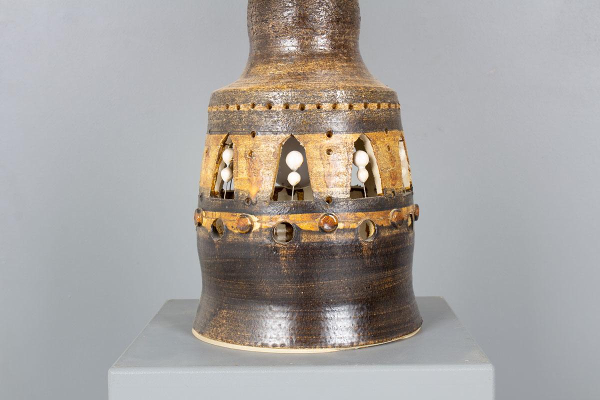 Openwork Ceramic Table Lamp by Georges Pelletier, France, 1970s For Sale 1
