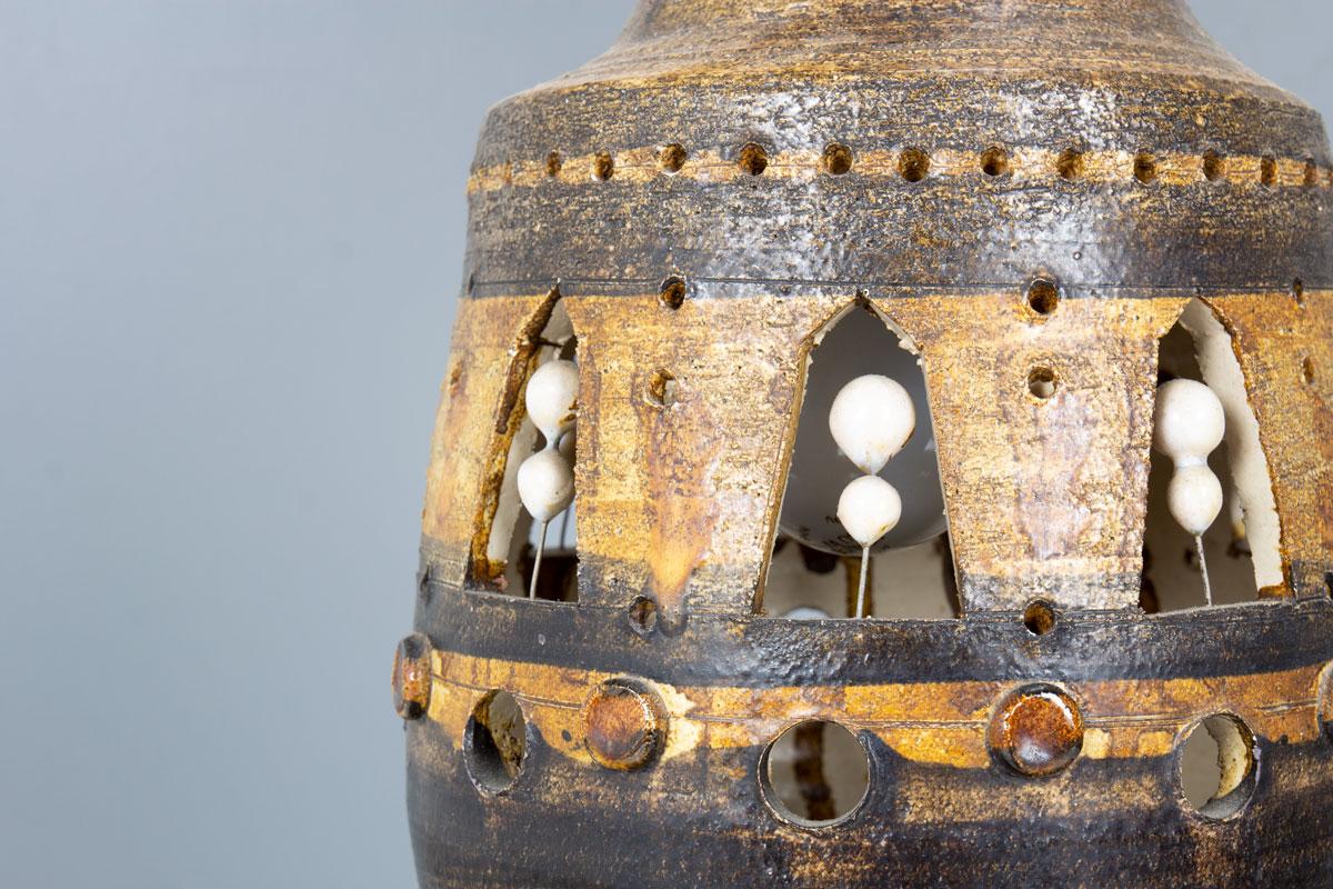 Openwork Ceramic Table Lamp by Georges Pelletier, France, 1970s For Sale 2